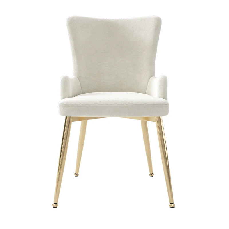 Ensemble de salle à manger de style scandinave avec une table à manger effet marbre blanc et des chaises rembourrées en velours beige KROGZEX GOLD+CRORQREONS BEIGE G*2