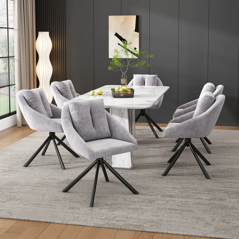 Lot de 2 chaises de salle à manger velours gris pivotant piètement noir et coussin ILTURS