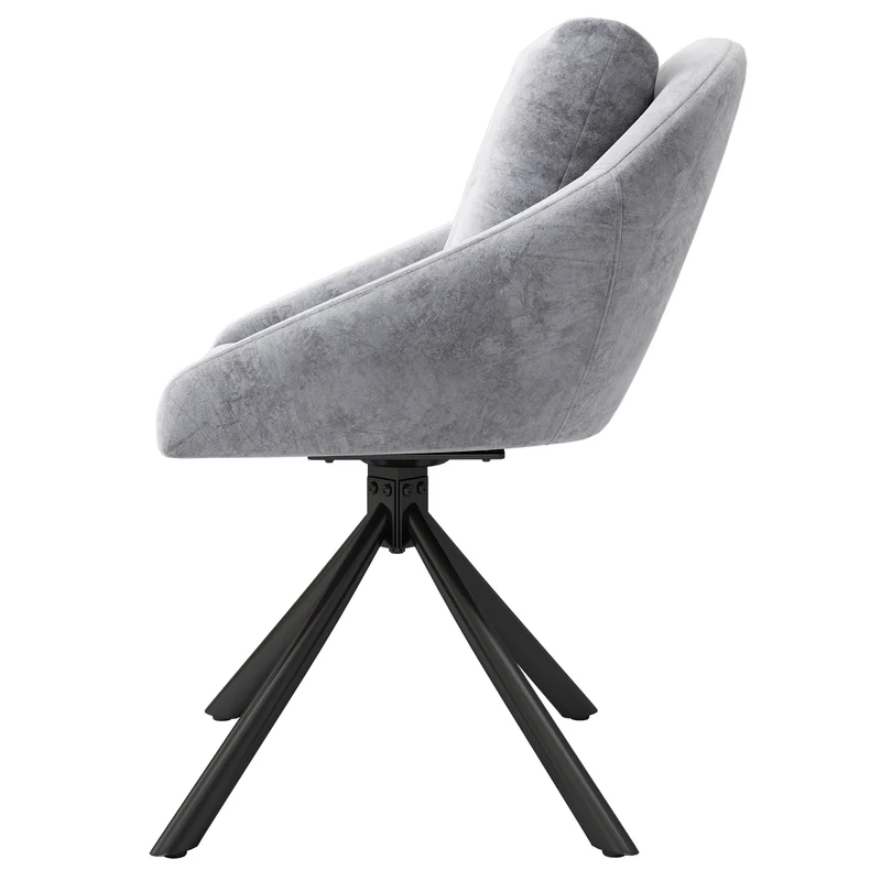 Lot de 2 chaises de salle à manger velours gris pivotant piètement noir et coussin ILTURS