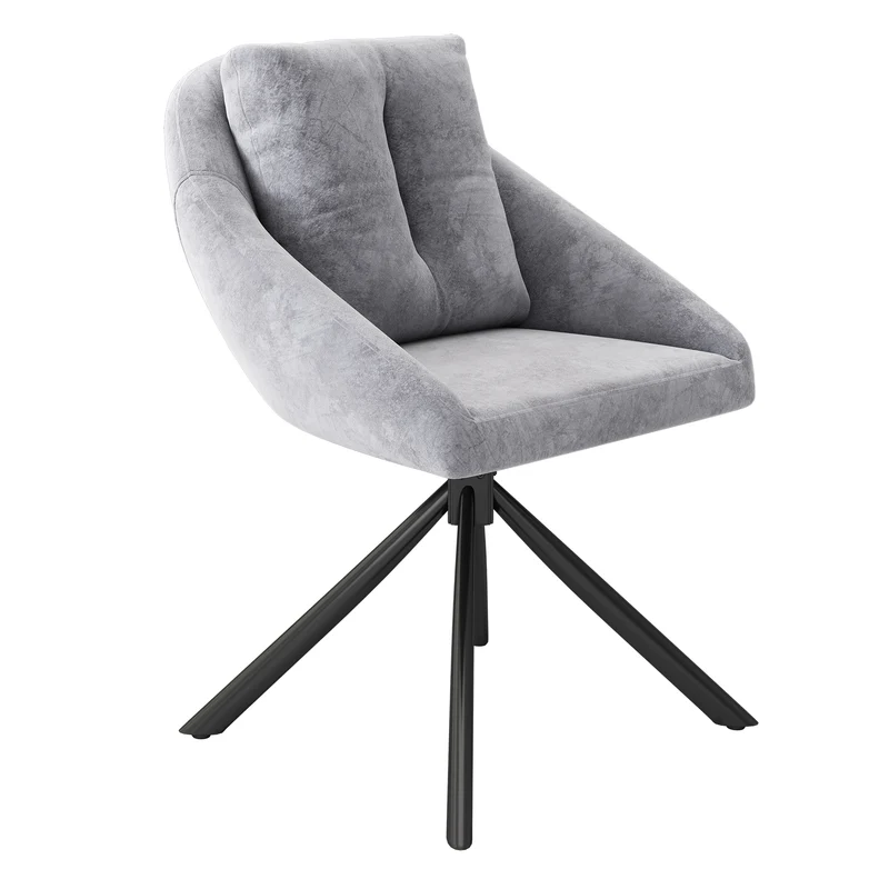 Lot de 2 chaises de salle à manger velours gris pivotant piètement noir et coussin ILTURS