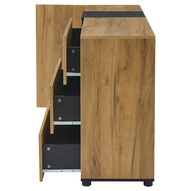 Buffet effet bois avec vitrine éclairage LED 3 tiroirs GHURGAX