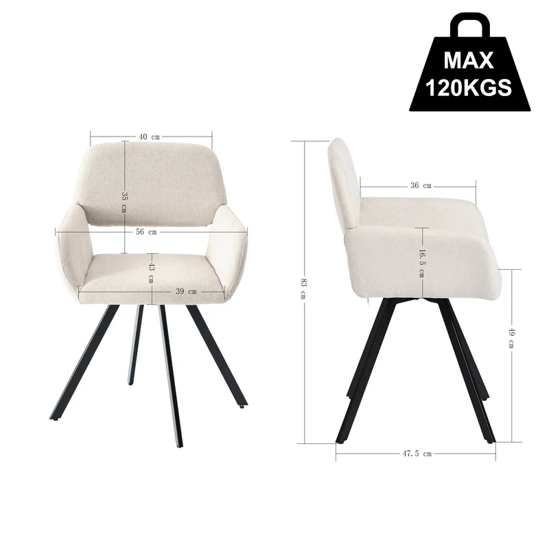 Lot de 4 chaises de salle à manger scandinaves rotative tissu beige CALIFORNIA KD BEIGE SWIVEL X2