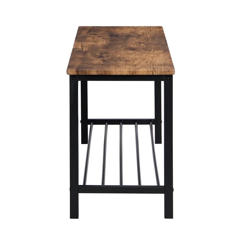 Ensemble de table et 4 chaises avec un banc et son grillage pour rangement industriel effet bois QUSCUKS