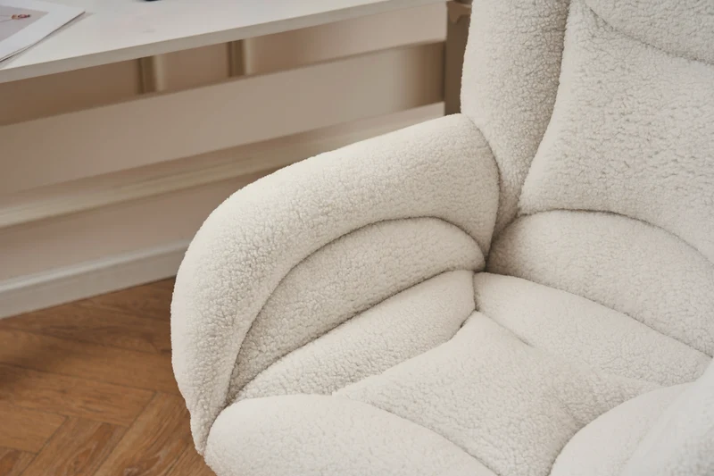 Chaise de bureau ergonomique en tissu teddy blanc, hauteur réglable, pieds dorés, 64x62x92,5cm ALUMINUMRACK