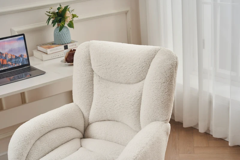 Chaise de bureau ergonomique en tissu teddy blanc, hauteur réglable, pieds dorés, 64x62x92,5cm ALUMINUMRACK
