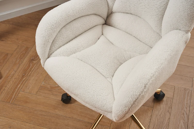 Chaise de bureau ergonomique en tissu teddy blanc, hauteur réglable, pieds dorés, 64x62x92,5cm ALUMINUMRACK