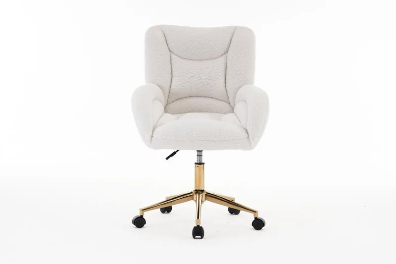 Chaise de bureau ergonomique en tissu teddy blanc, hauteur réglable, pieds dorés, 64x62x92,5cm ALUMINUMRACK