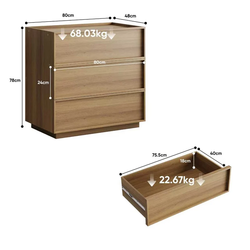 Buffet commode effet bois chêne 3 tiroirs 80x48x78cm ELYSIUME
