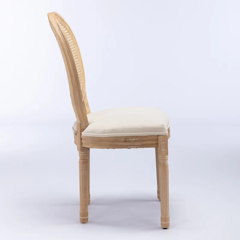 Lot de 2 chaises de salle à manger médaillon en bois massif, et lin beige, dossier rotin HOLOBIONT