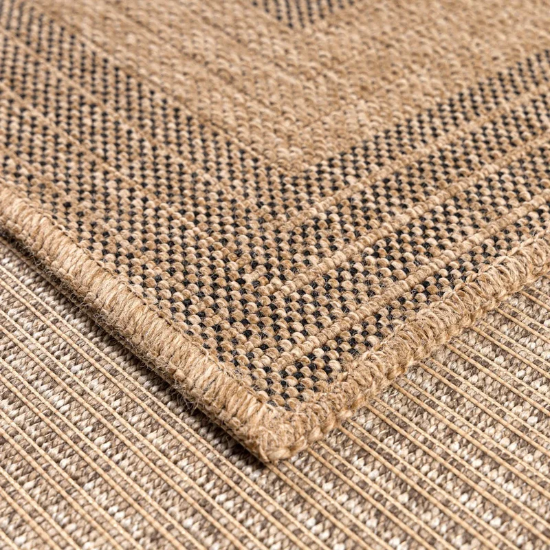 Tapis aspect jute nature motifs circulaires noirs - Nature