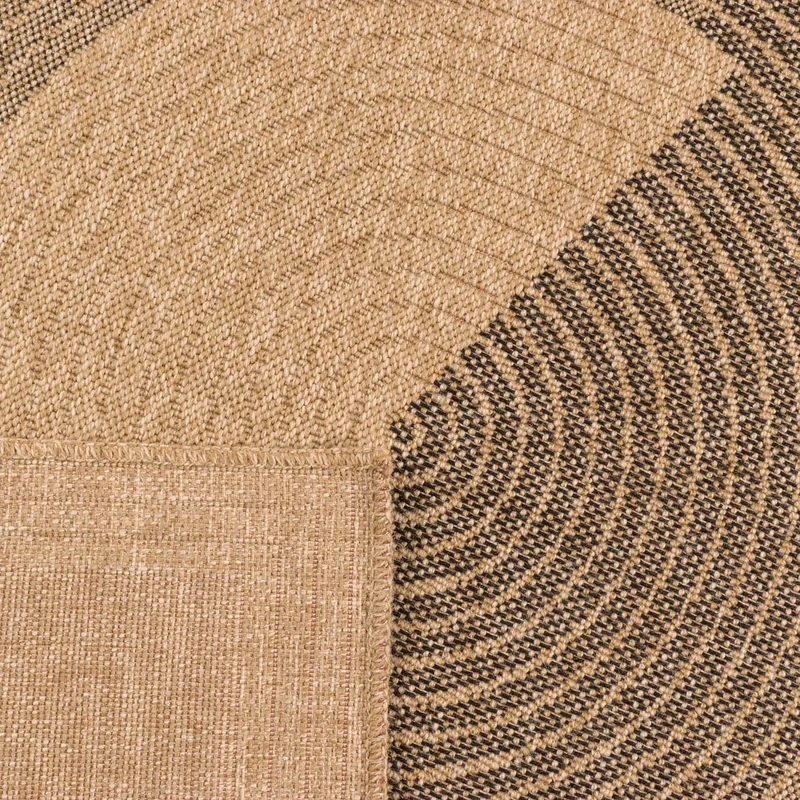 Tapis aspect jute nature motifs circulaires noirs - Nature