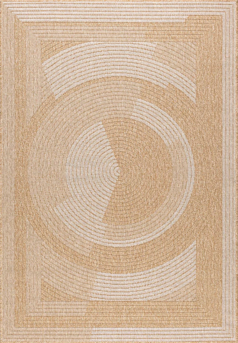 Tapis aspect jute nature motifs circulaires blancs - Nature