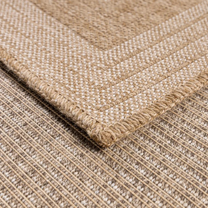 Tapis aspect jute nature motifs circulaires blancs - Nature