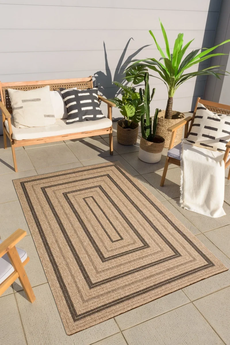 Tapis aspect jute nature motifs rectangles noirs - Nature