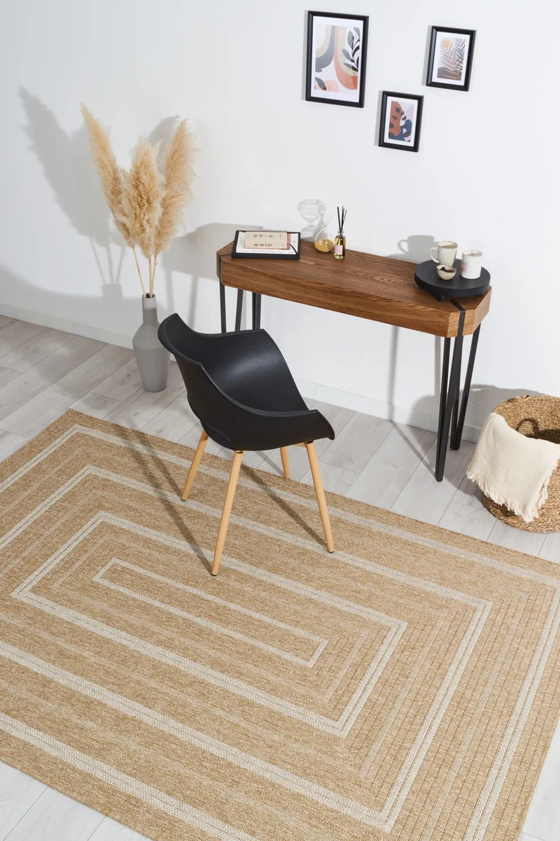 Tapis aspect jute nature motifs rectangles blanc - Nature