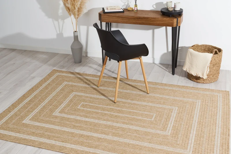 Tapis aspect jute nature motifs rectangles blanc - Nature