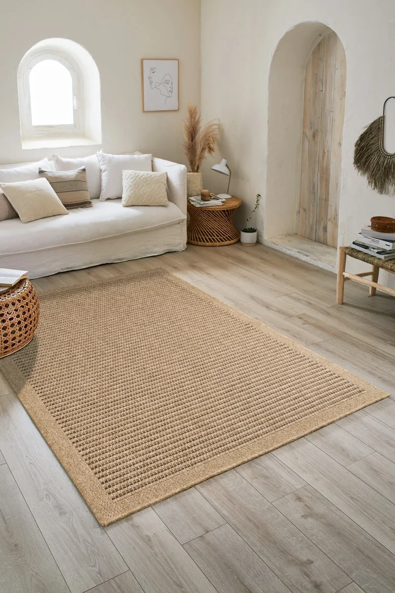 Tapis effet jute naturel uni marron - Nature