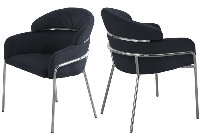 Chaises en velours noir et pieds argentés - Noam x4