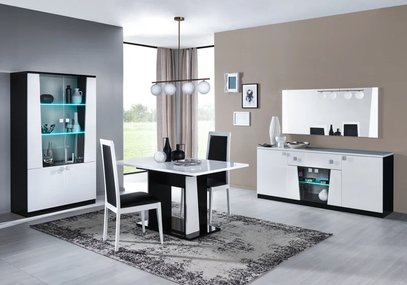 Salle à manger design laquée blanc noir – ELISA