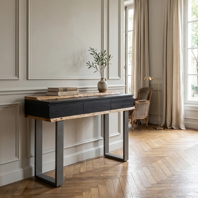 Console 3 tiroirs en bois massif acacia - Black