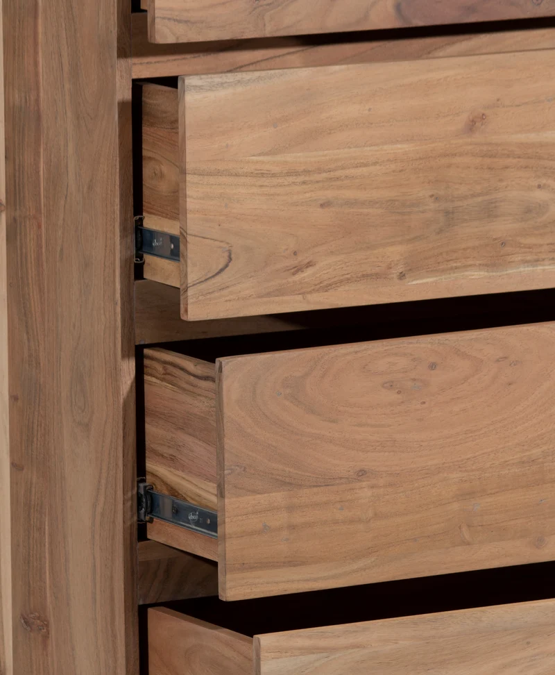 Chiffonnier haut 5 tiroirs en bois massif acacia | Bunting