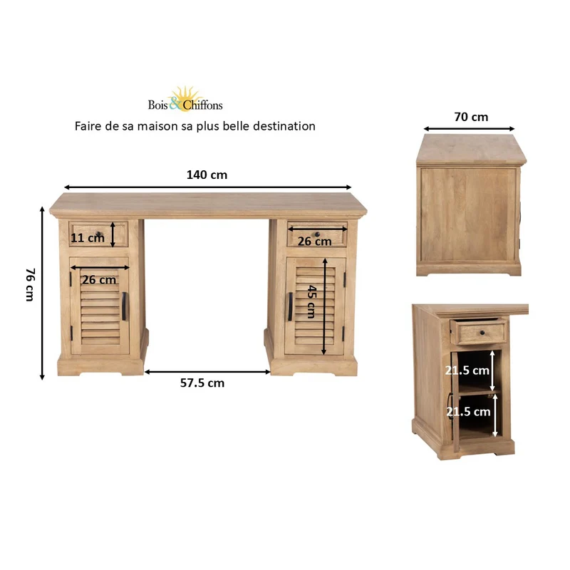 Bureau bois massif en manguier – Paran
