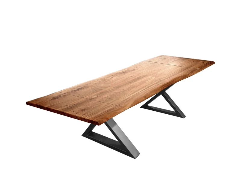 Table à dîner extensible acacia 1.5" bord naturel champagne base X