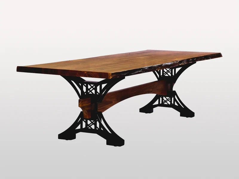 Table à dîner acacia 2" 120x48'' bord narurel champagne base Eiffel