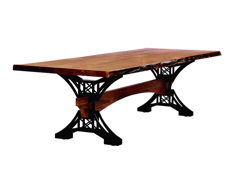 Table à dîner acacia 2" bord naturel base Eiffel
