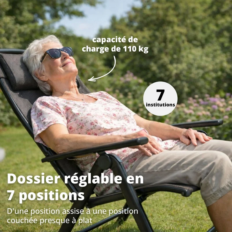 Lot de 2 fauteuils de jardin pliants avec dossier haut et coussin