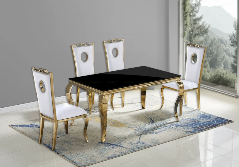 Chaise médaillon baroque dorée et similicuir blanc - Pia x4