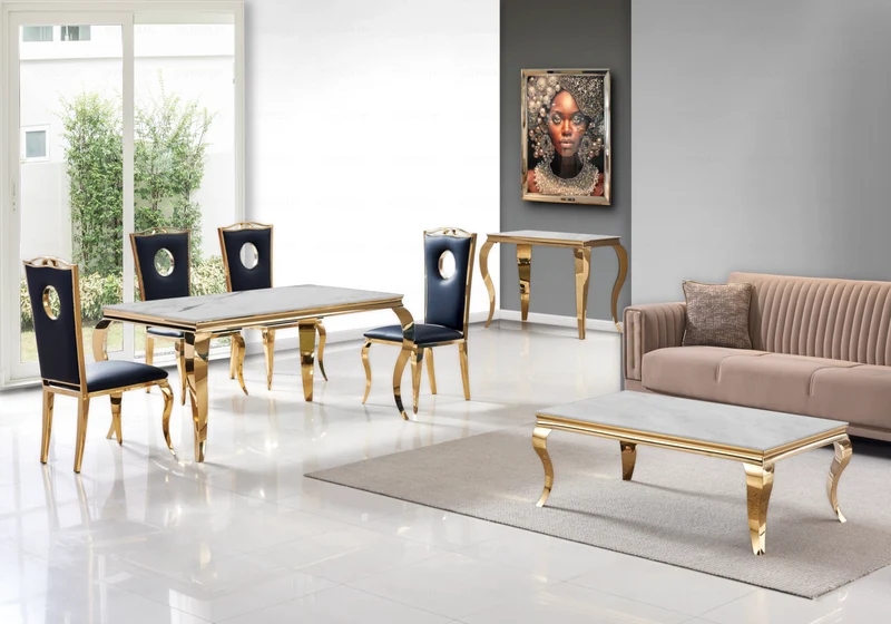 Chaise médaillon baroque dorée et similicuir noir - Pia x4