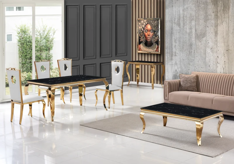 Bout de canapé design marbre noir or - Neo