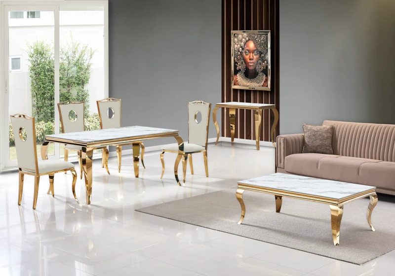 Bout de canapé design marbre blanc or - Neo