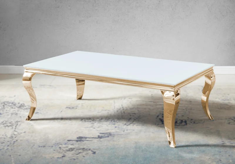 Table basse rectangulaire verre blanc or - Neo