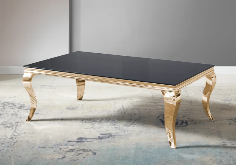 Table basse rectangulaire verre noir or - Neo