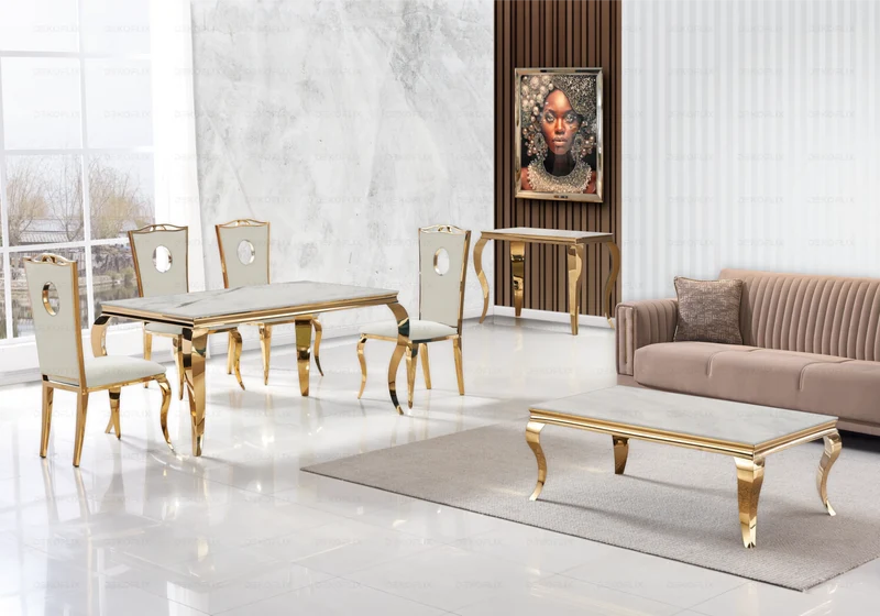 Table basse rectangulaire marbre beige or - Neo