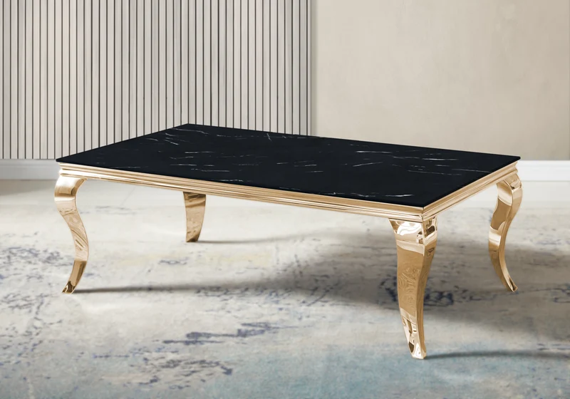 Table basse rectangulaire marbre noir or - Neo
