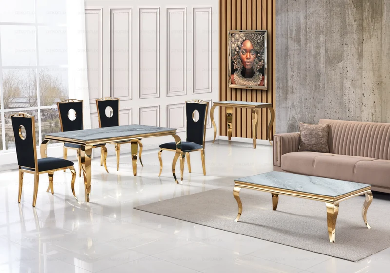 Console d'entrée design marbre gris or - Neo