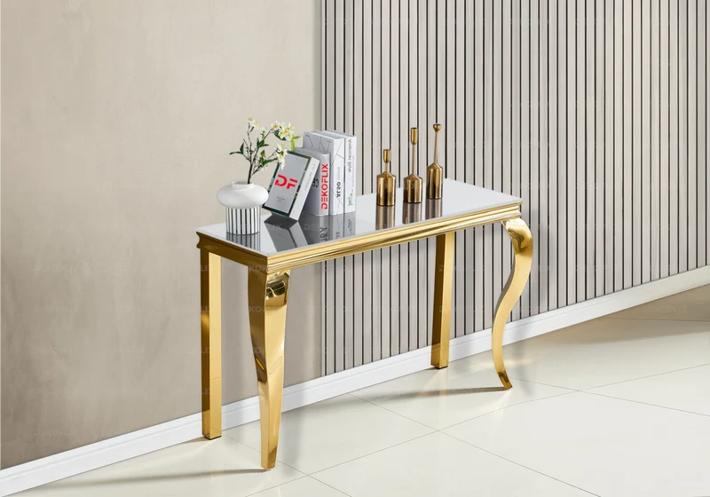 Console d'entrée design verre blanc or - Neo