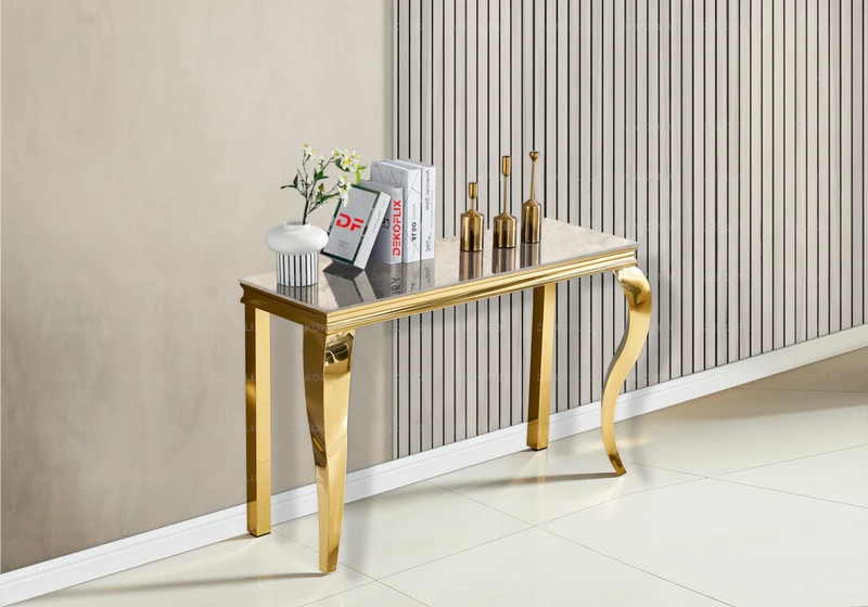 Console d'entrée design marbre beige or - Neo