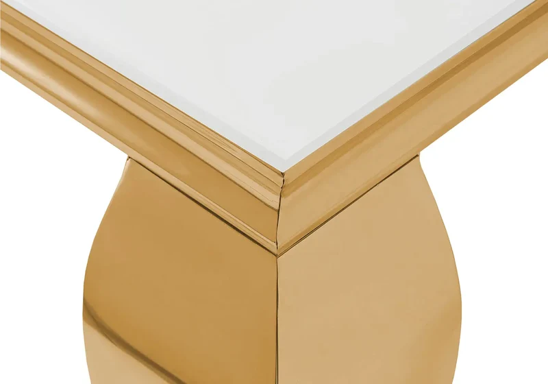 Table à manger rectangulaire verre blanc or - Neo