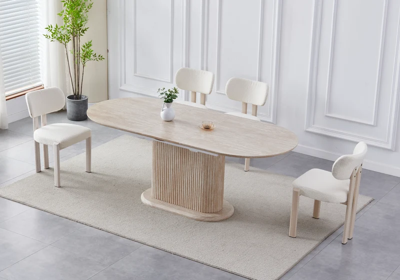 Table à manger extensible ovale travertin - Inaya