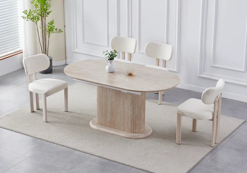 Table à manger extensible ovale travertin - Inaya