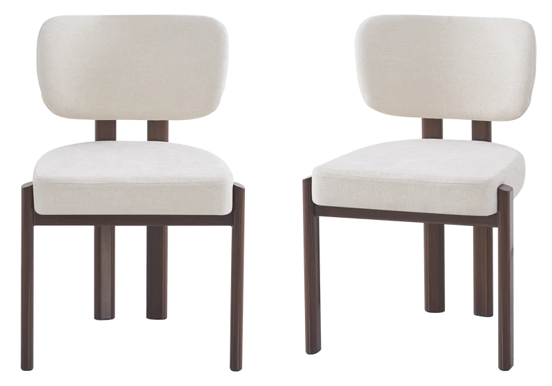 Chaise salle à manger velours beige noyer - Inaya x4