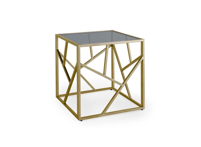 Table basse design en verre noir et métal doré carrée SOLAL