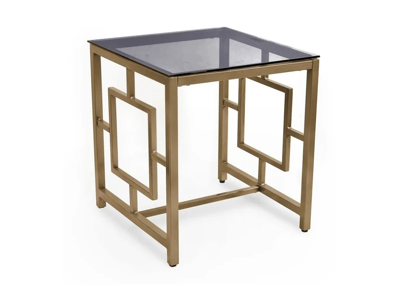 Table basse design en verre noir et métal doré carrée PABLO