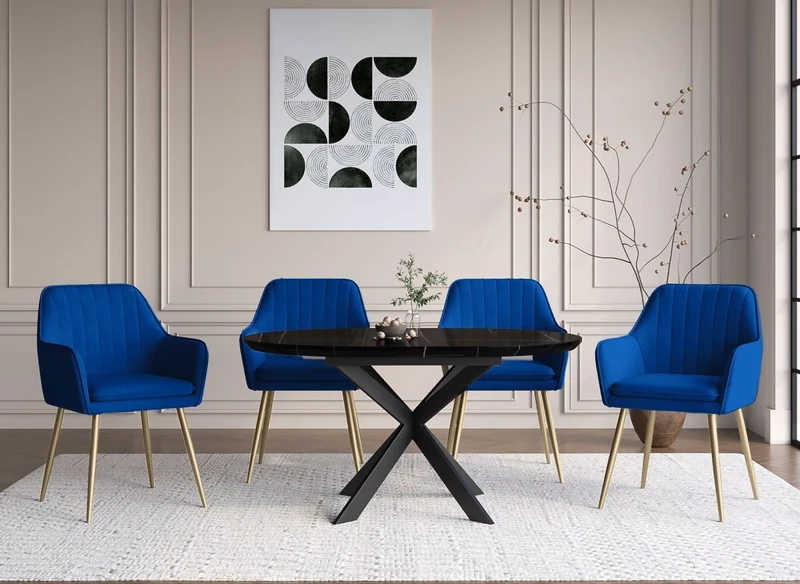 Lot de 2 chaises avec accoudoirs en velours bleu EDWIGE