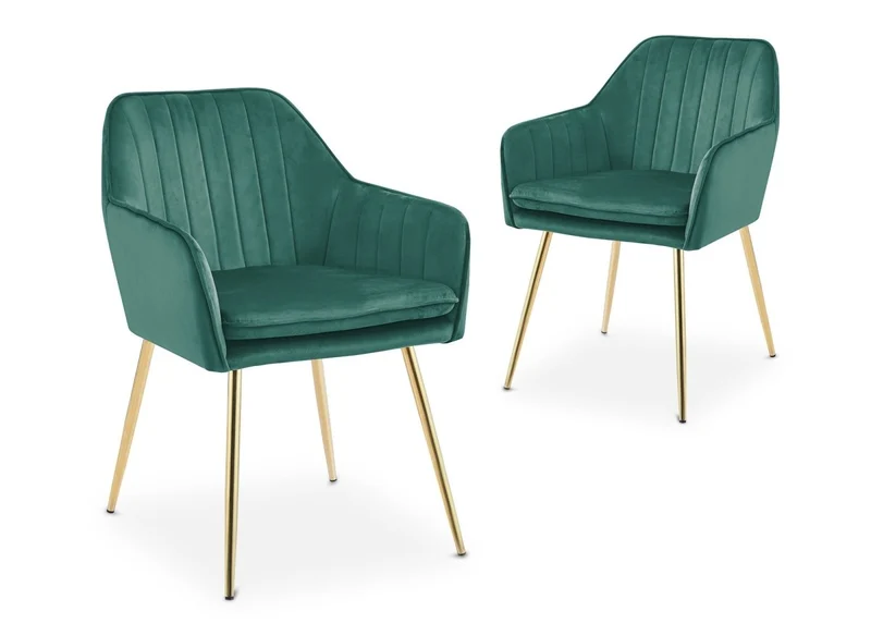 Lot de 2 chaises avec accoudoirs en velours vert EDWIGE