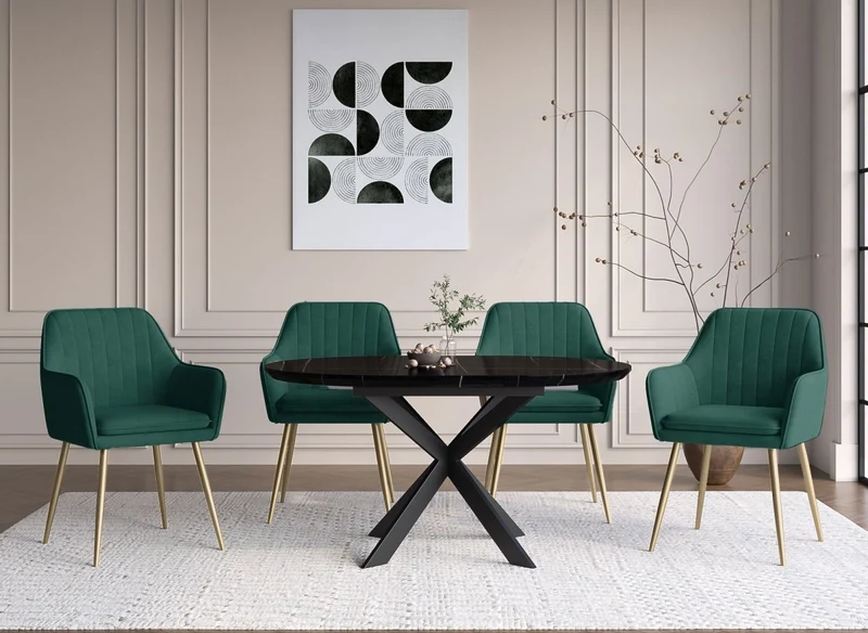 Lot de 2 chaises avec accoudoirs en velours vert EDWIGE